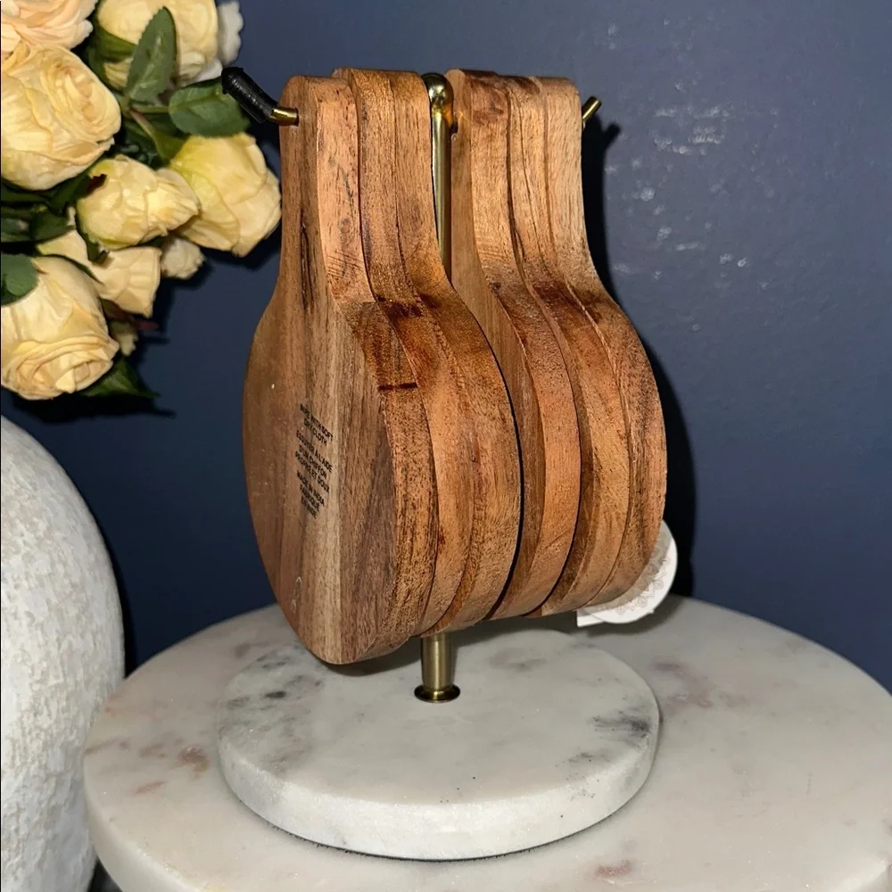 Handcrafted Wooden coasters Display with Marble Base - Brown